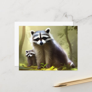 Postal Raccoon Family Wildlife Retrato