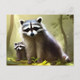 Postal Raccoon Family Wildlife Retrato