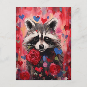 Postal Raccoon Hearts Love