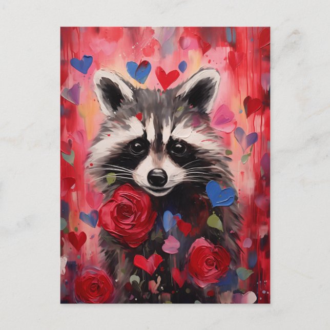Postal Raccoon Hearts Love (Anverso)