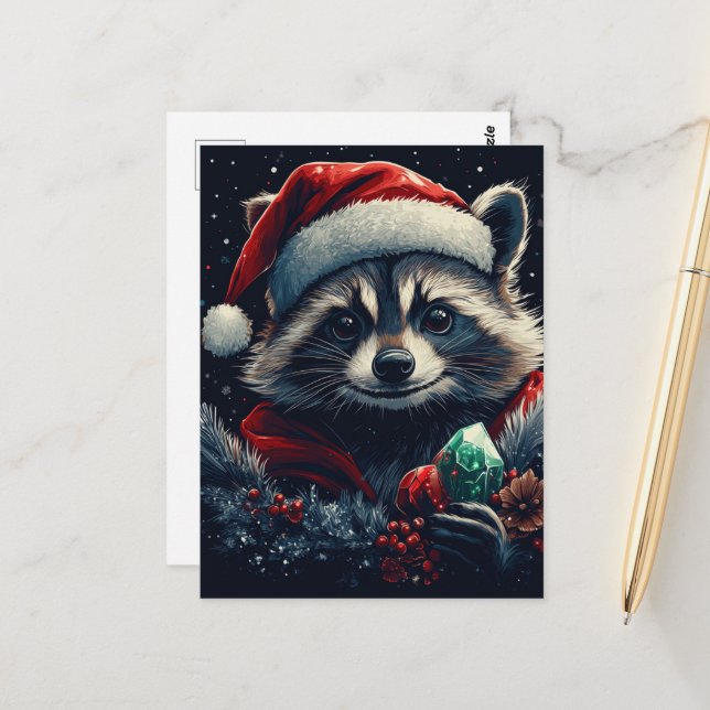 Postal Raccoon Navidades de Cute (Anverso/Reverso In Situ)