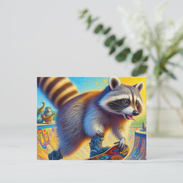 Postal Raccoon Skateboarding Adorable (Anverso de pie)