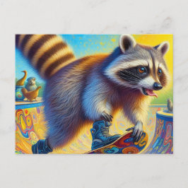 Postal Raccoon Skateboarding Adorable