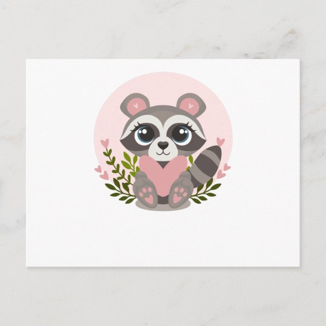 Postal Raccoon Sostengo un corazón para El día de San Val (Anverso)