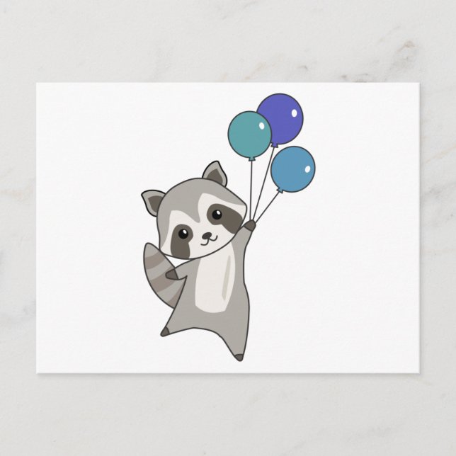 Postal Raccoon vuela globos sobre animales amables para n (Anverso)
