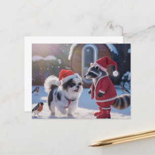 Postal Raccoon y Navidades festivos de perros