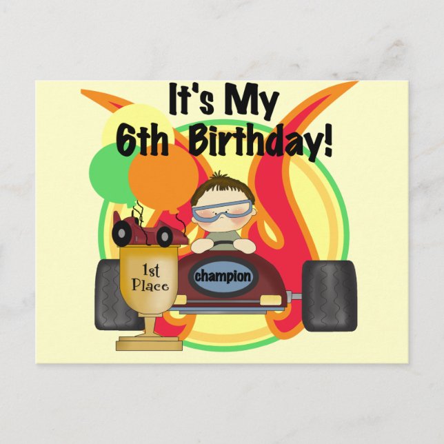 Postal Race Car 6ª camisetas de cumpleaños y regalos (Anverso)
