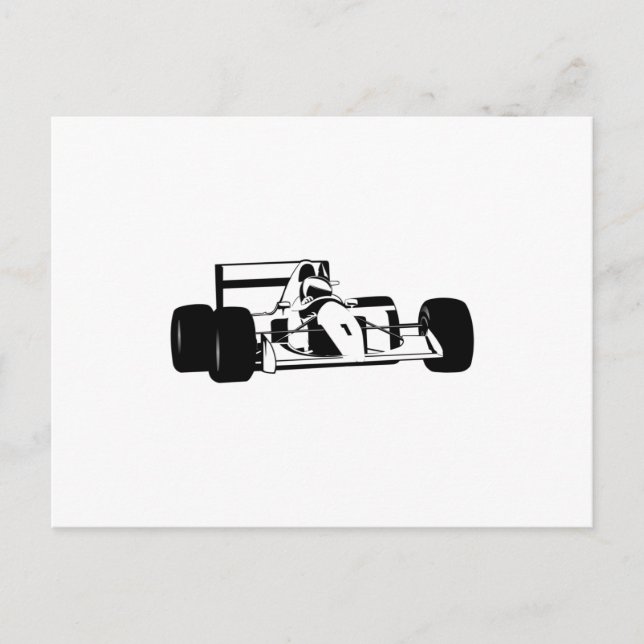 Postal Race Car Silhouette blanco y negro (Anverso)