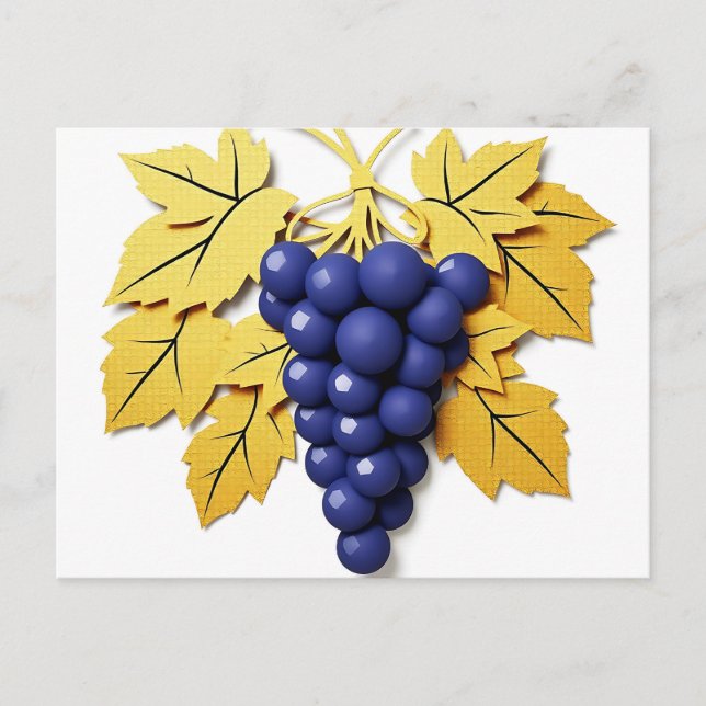 Postal Racimo de uvas de estilo recorte de papel con eleg (Anverso)