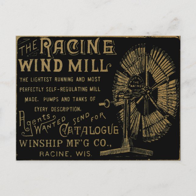 Postal Racine Wind Mill Racine Wisconsin 1889 (Anverso)