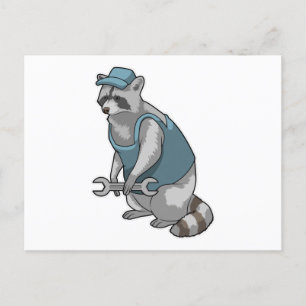 Postal Racoon como artesano con llave