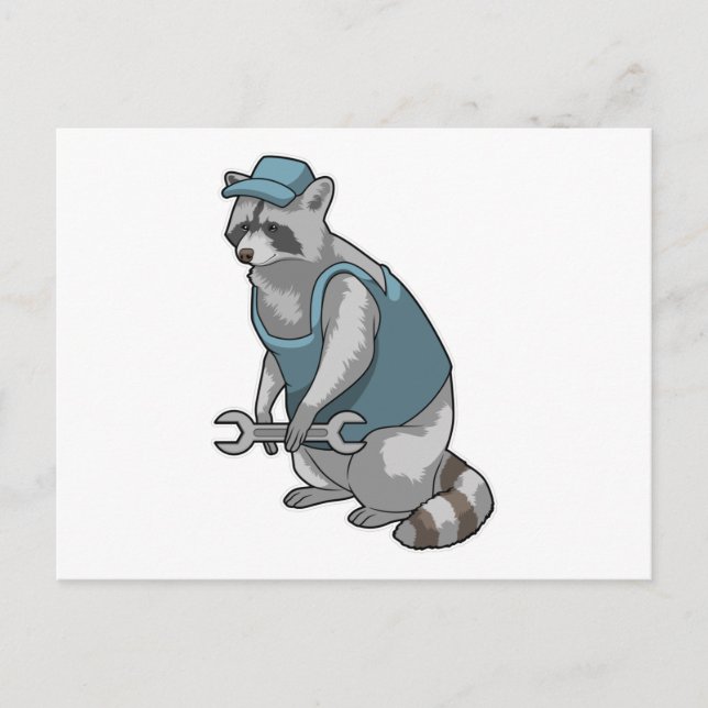 Postal Racoon como artesano con llave (Anverso)