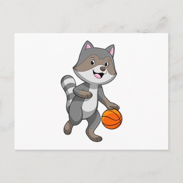 Postal Racoon como jugador de baloncesto con baloncesto (Anverso)