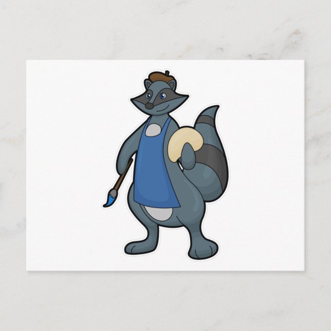 Postal Racoon como pintor con pincel (Anverso)