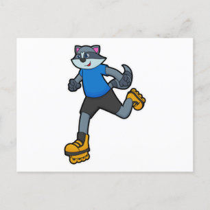 Postal Racoon como Skater con patines en línea