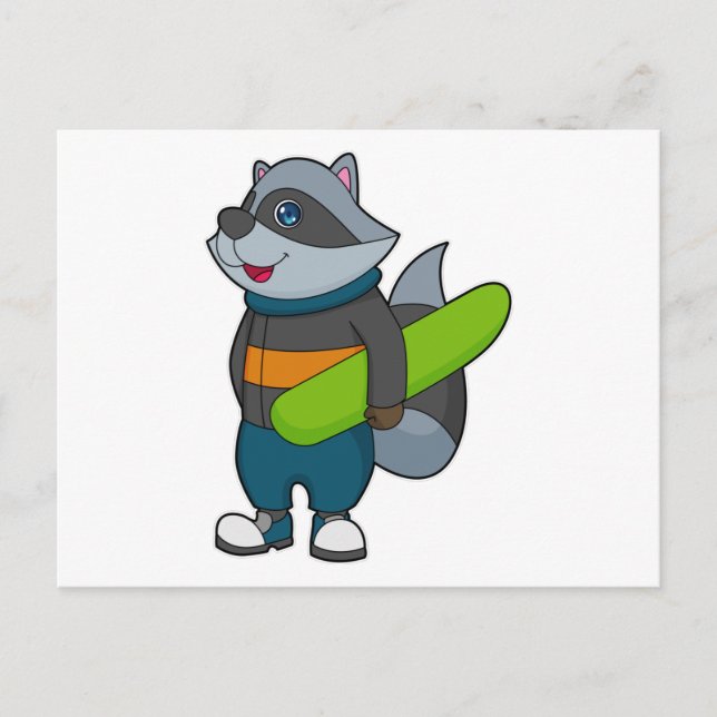 Postal Racoon como Snowboard con Snowboard (Anverso)