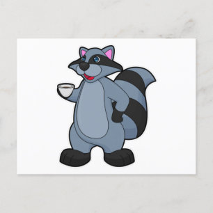 Postal Racoon con copa de café