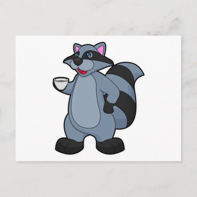 Postal Racoon con copa de café (Anverso)