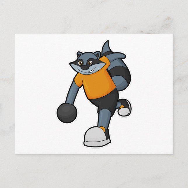 Postal Racoon en Bowling con bolas (Anverso)