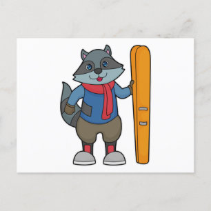 Postal Racoon Skier Ski