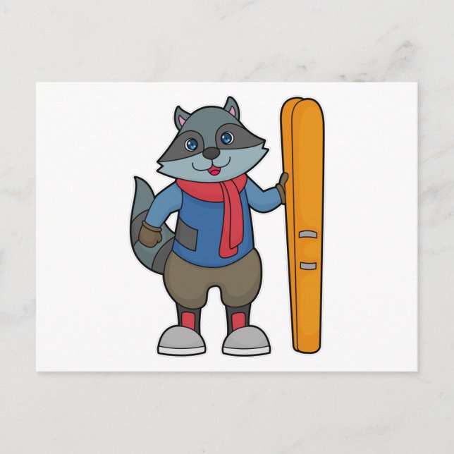 Postal Racoon Skier Ski (Anverso)