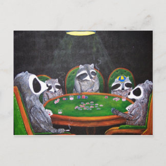 Postal Racoons Jugando Poker