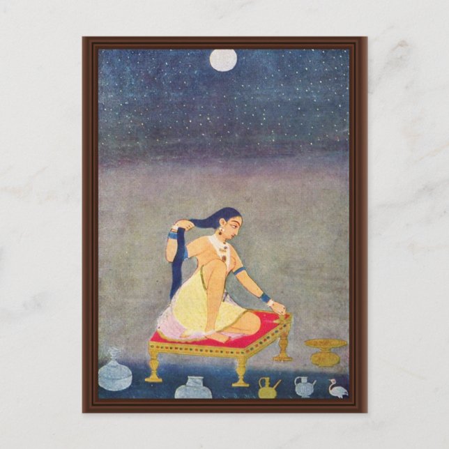 Postal Radha De Noche. Pintura De Mughal Ca 1650 Por Indi (Anverso)