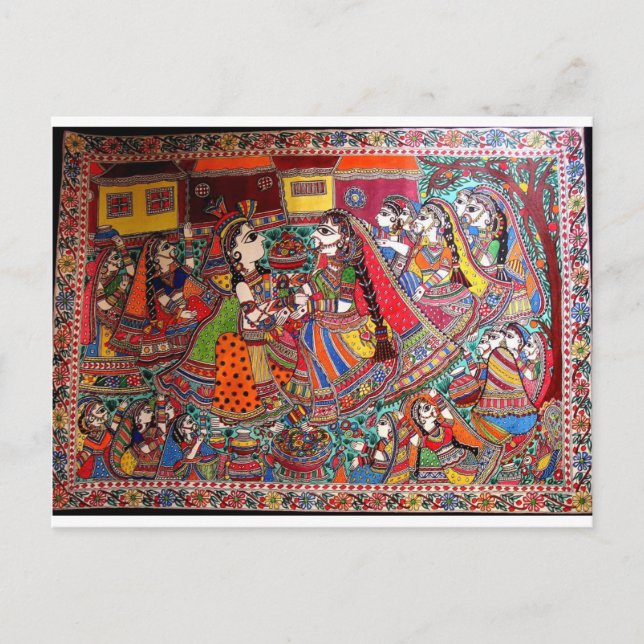 POSTAL RADHA KRISHNA HINDU DICE ESTILO DE ARTE MADHUBANI (Anverso)