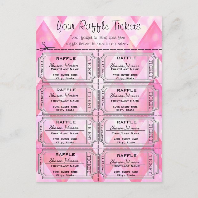 Postal Raffle Tickets Pink Chevron (Anverso)