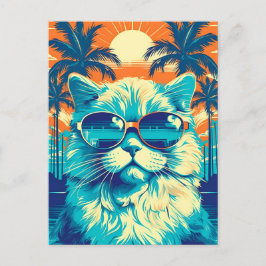 Postal Ragdoll cat con gafas de sol en la playa