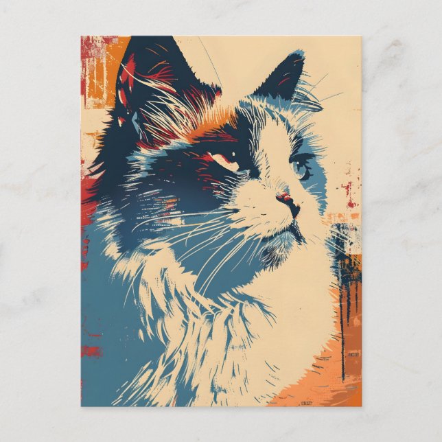 Postal Ragdoll Cat Vintage Art (Anverso)