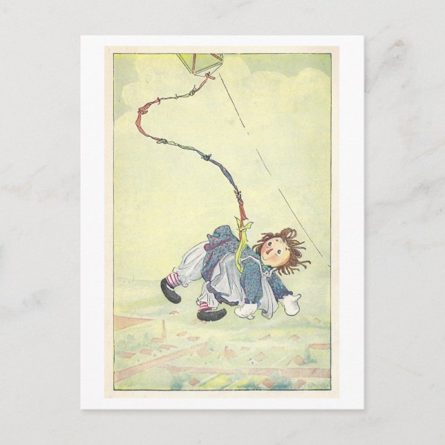 Postal Raggedy Ann en un Ilustracion Kite 1918 (Anverso)