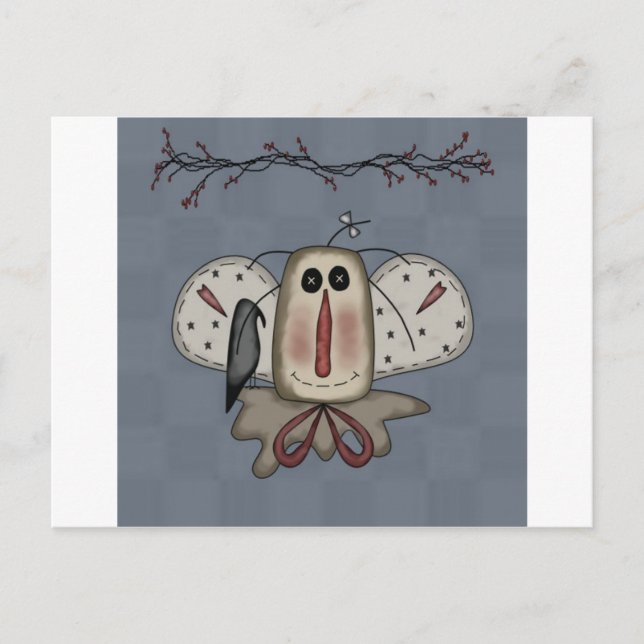 Postal Raggedy Annie Doll con cuervo (Anverso)