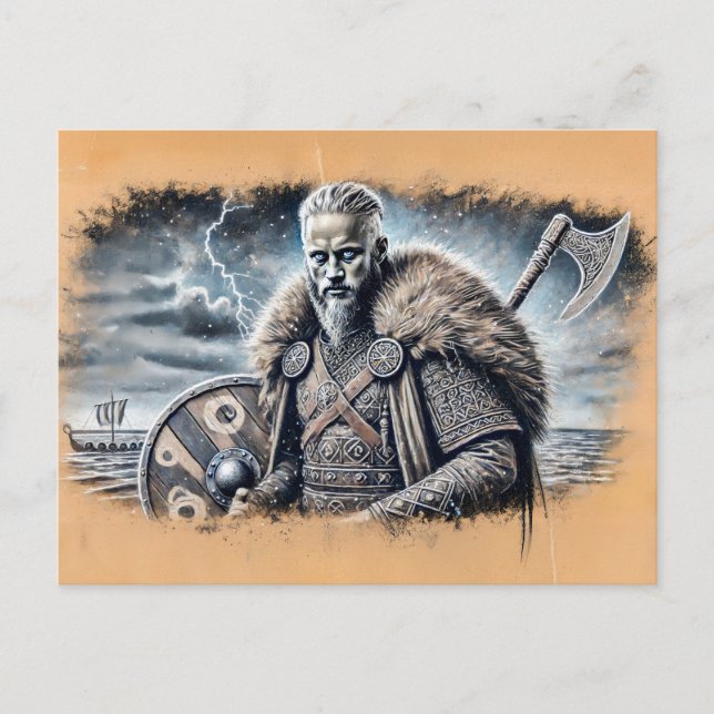 Postal Ragnar Lodbrok en el dibujo de paquetería pastoral (Anverso)