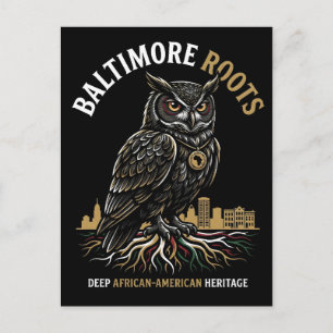 Postal Raíces de Baltimore Búho Sabio Patrimonio Afroamer