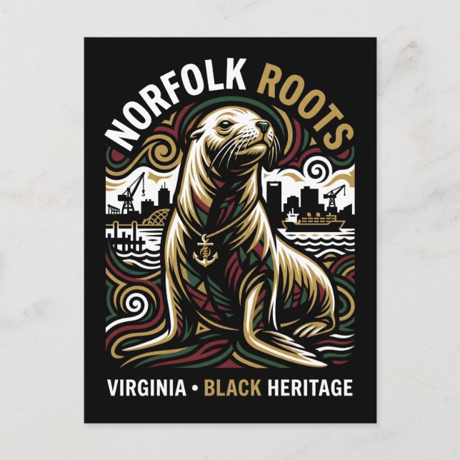 Postal Raíces de Norfolk Foca León Marítimo Afroamericano (Anverso)