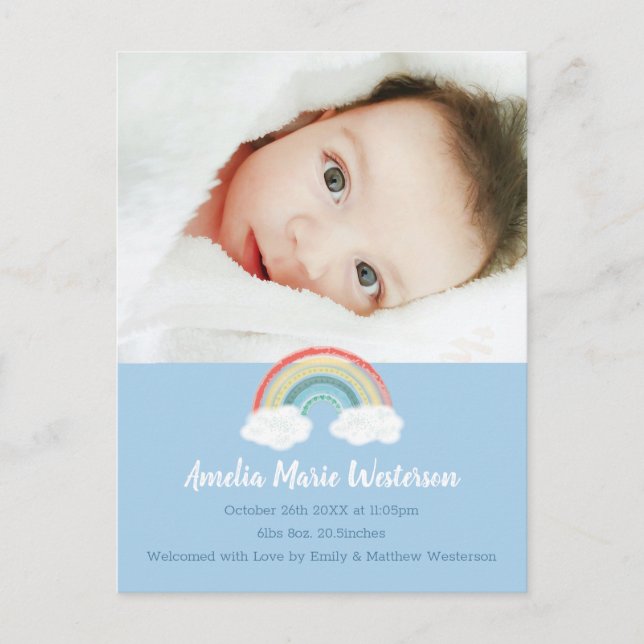 Postal Rainbow Baby Shower Blue Boy (Anverso)