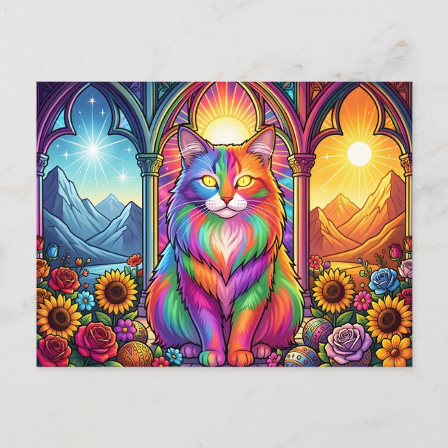 Postal rainbow cat postcard (Anverso)
