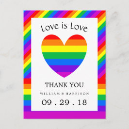 Postal Rainbow Heart Love is Love Boda Gracias