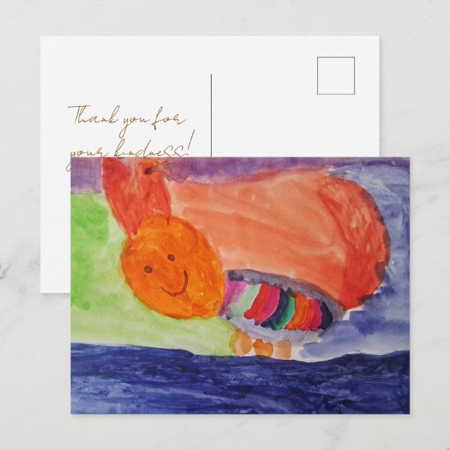 Postal Rainbow Squirrel — Cute Kids Art Thank You (Anverso / Reverso)