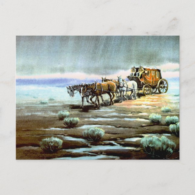 Postal RAINY STAGECOACH de SHARON SHARPE (Anverso)