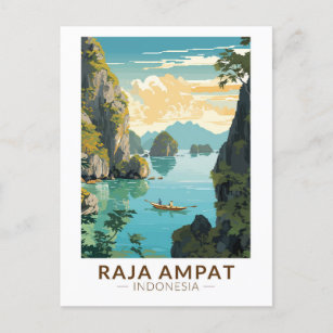 Postal Raja Ampat Indonesia Bote Viaje Arte Vintage
