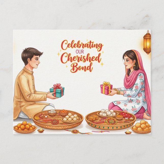 Postal Rakhi feliz, Raksha Bandhan (Anverso)