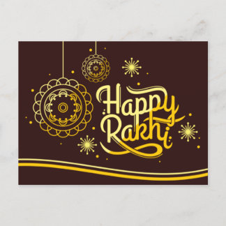 Postal Rakhi feliz, Raksha Bandhan, marrón, oro