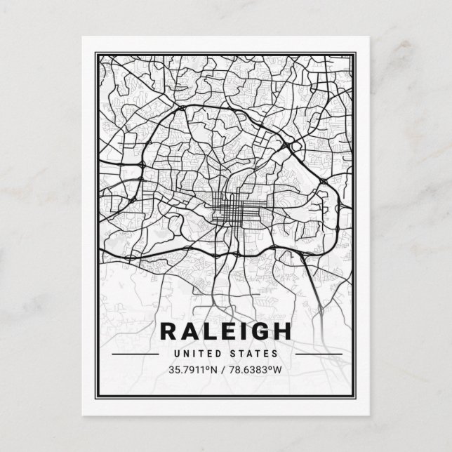 Postal Raleigh Carolina del Norte EE.UU. Mapa de la ciuda (Anverso)