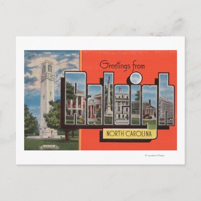 Postal Raleigh, Carolina del Norte - Escenas de letras gr (Anverso)