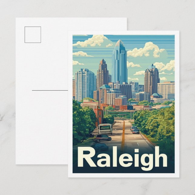 Postal Raleigh Carolina del Norte Ilustracion de Viajes V (Anverso / Reverso)