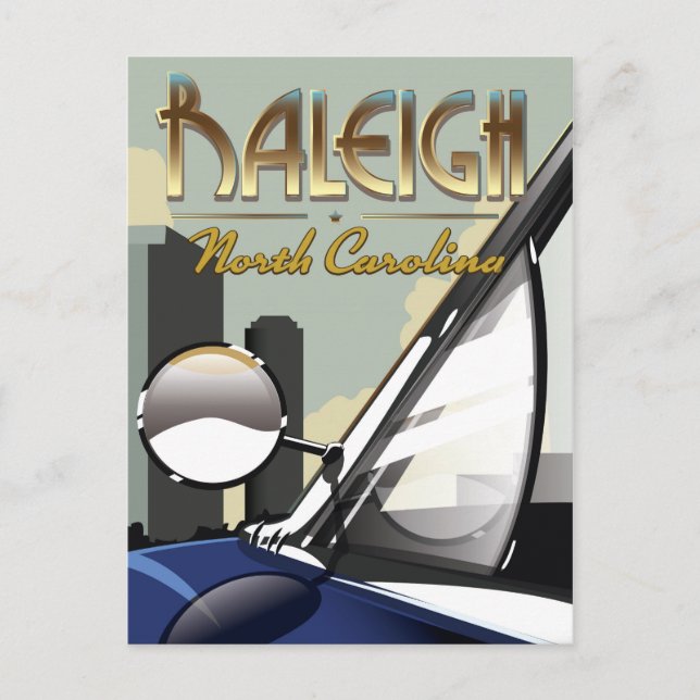 Postal Raleigh poster de automóviles de época de Carolina (Anverso)