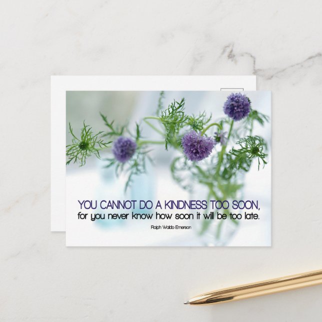 Postal Ralph Waldo Emerson cita Inspiradora "Amabilidad" (Anverso/Reverso In Situ)