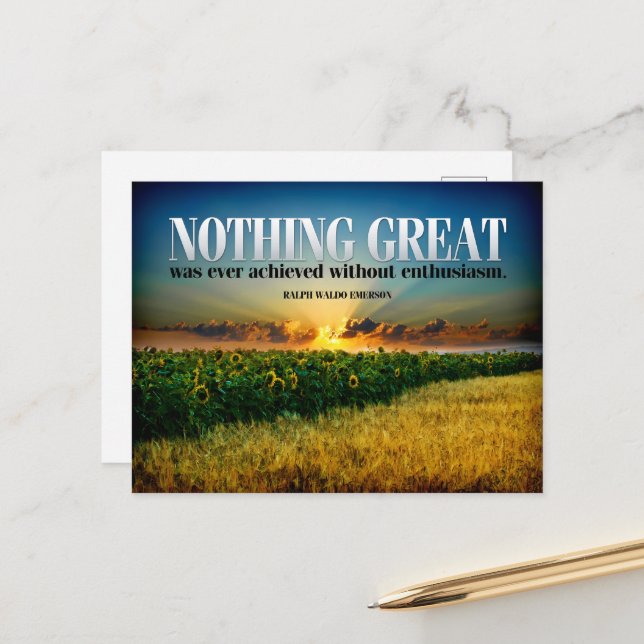 Postal Ralph Waldo Emerson Entusiasmo por la cita Inspira (Anverso/Reverso In Situ)